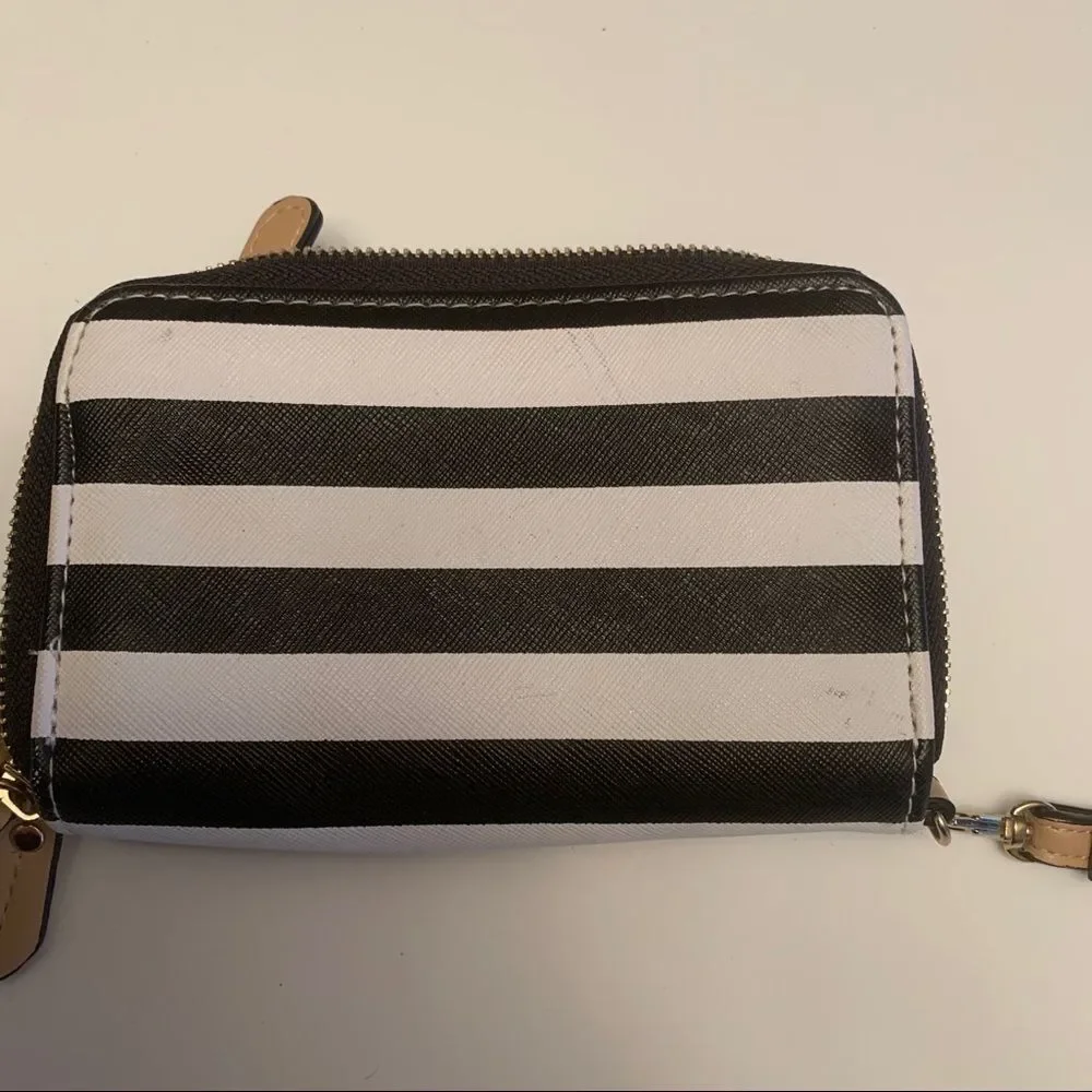Kate Landry Black and White Striped‎ Wristlet